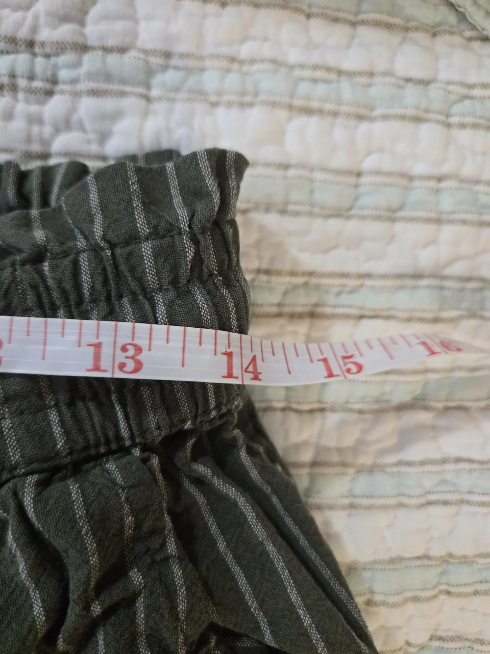 Olive Green Pinstripe Wide-Leg Loung Linen Blend Pants L - Picture 6 of 8